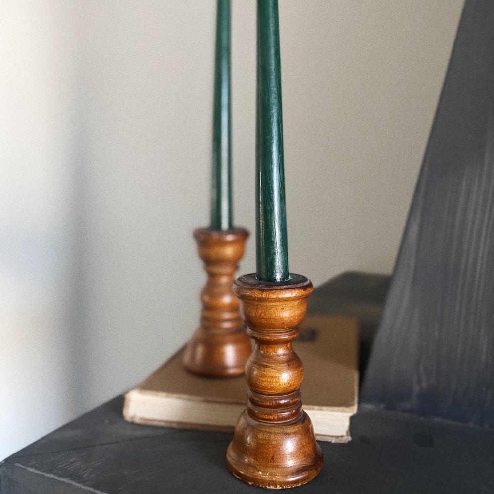 Vintage Wood Candle Holders